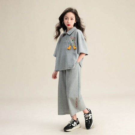 Girls Polo Summer 2-Piece Pants Set Korean Style 2026 – Summer Kids Fashion Nepal | Tudoholic