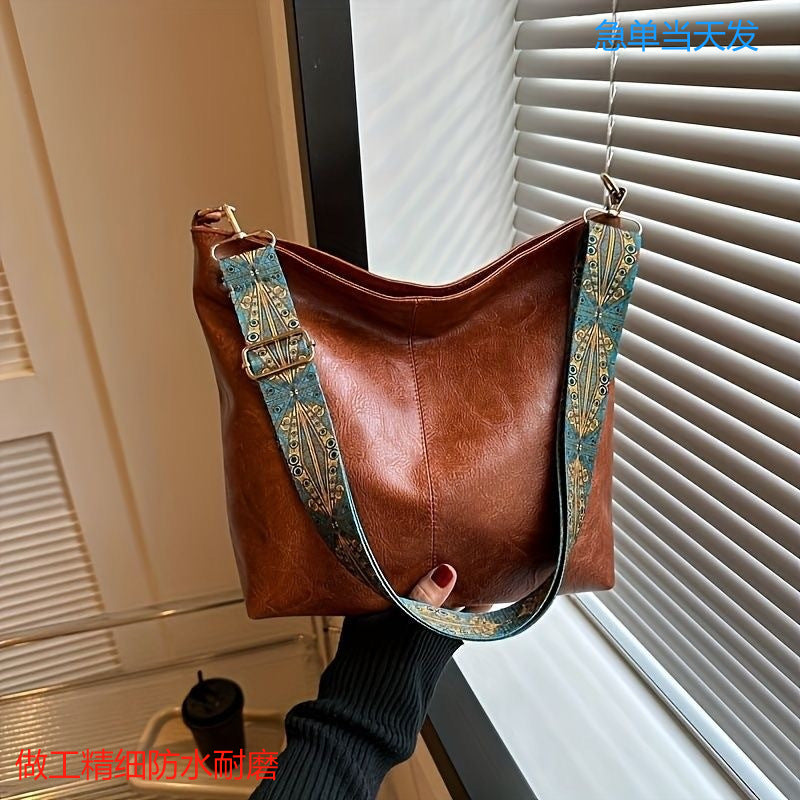 Large Capacity PU Bucket Shoulder Bag for Women 2024