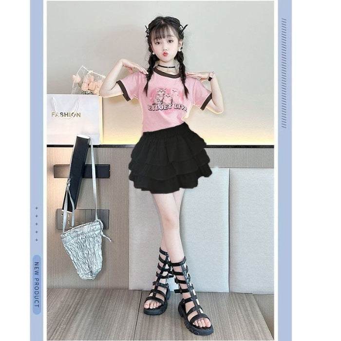 Girls Cartoon Letter Skirt Summer Set – Baby & Children's Outfits – Image 6