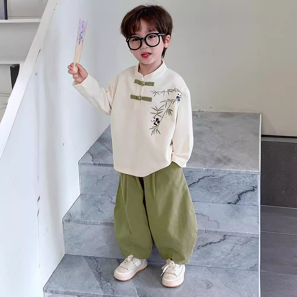 Boys 2024 Chinese-Style Spring Hanfu Two-Piece Set – Spring Autumn Kids Fashion Nepal | Tudoholic
