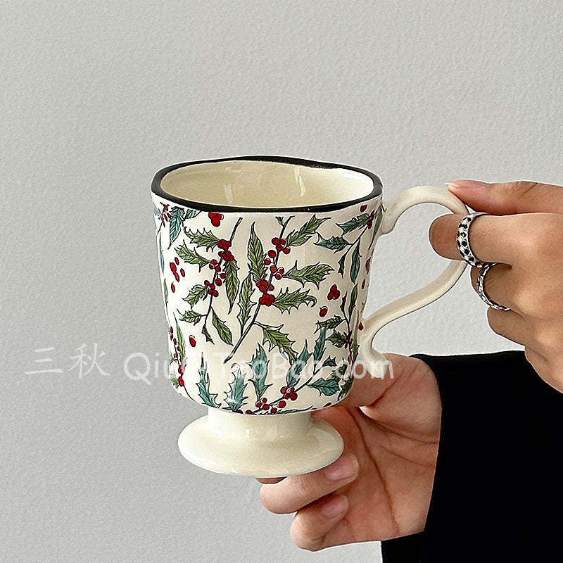 Sanqiu Vintage Lace Ceramic Coffee & Water Mug Latte Cup