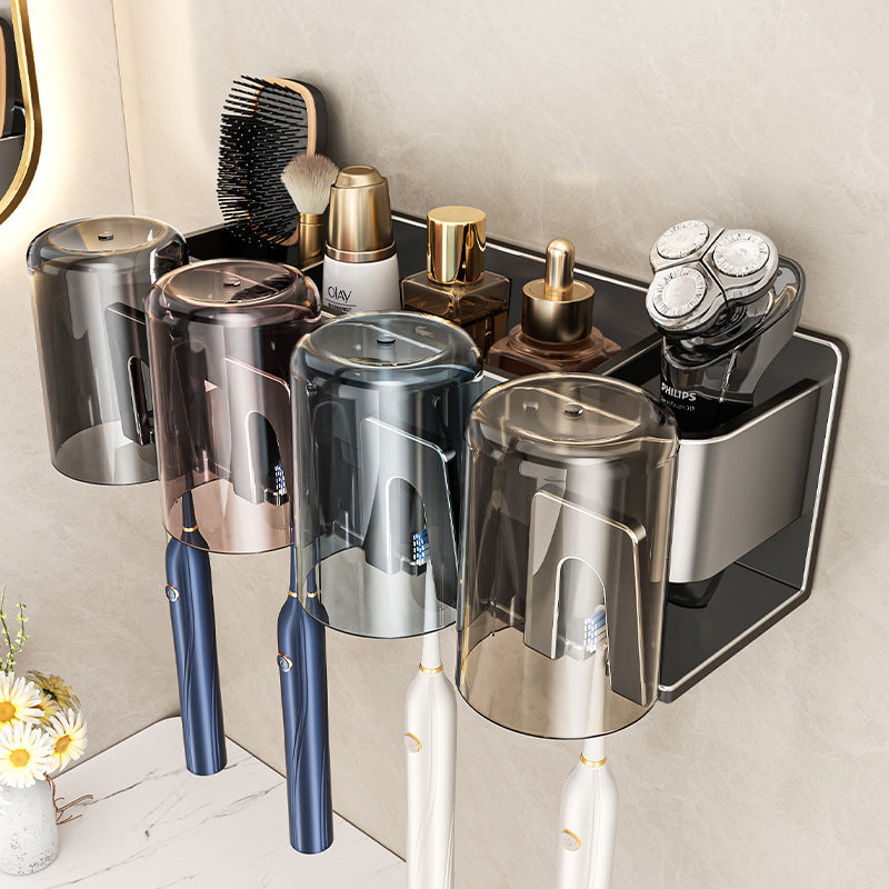Space Aluminum Wall-Mounted Toothbrush Rack Punch-Free