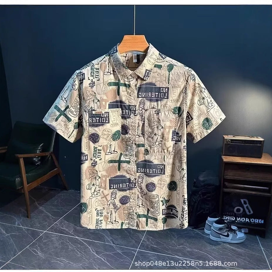 Men’s Japanese-Style Summer Printed Loose Shirt