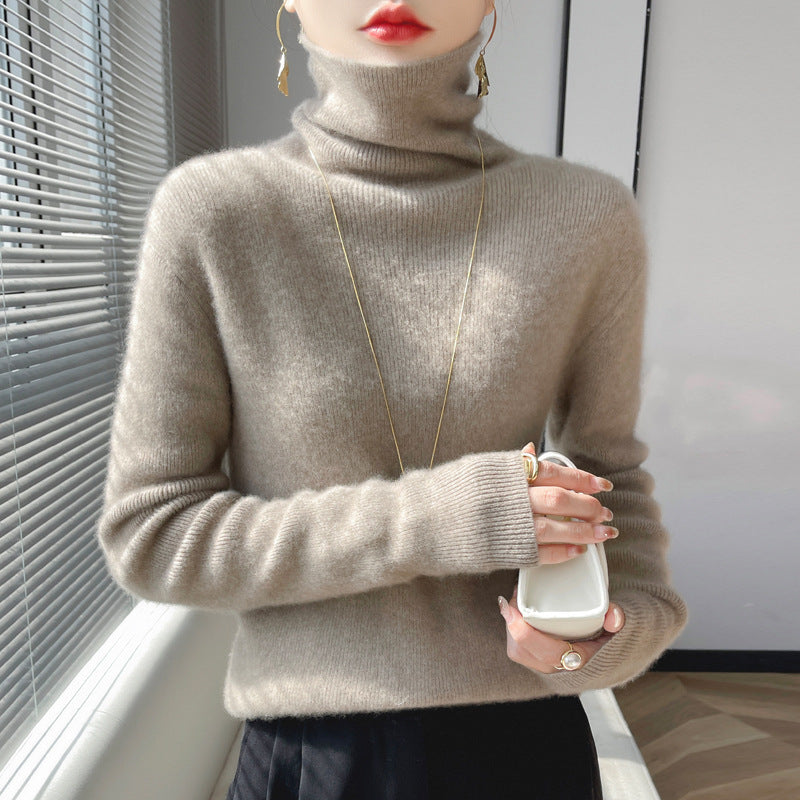High Collar Knitted Sweater Women Autumn Winter Slim Fit