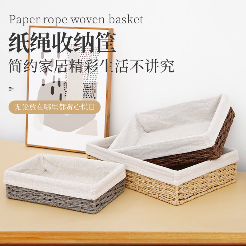 Woven Desktop Storage Basket – Rattan & Paper Rope
