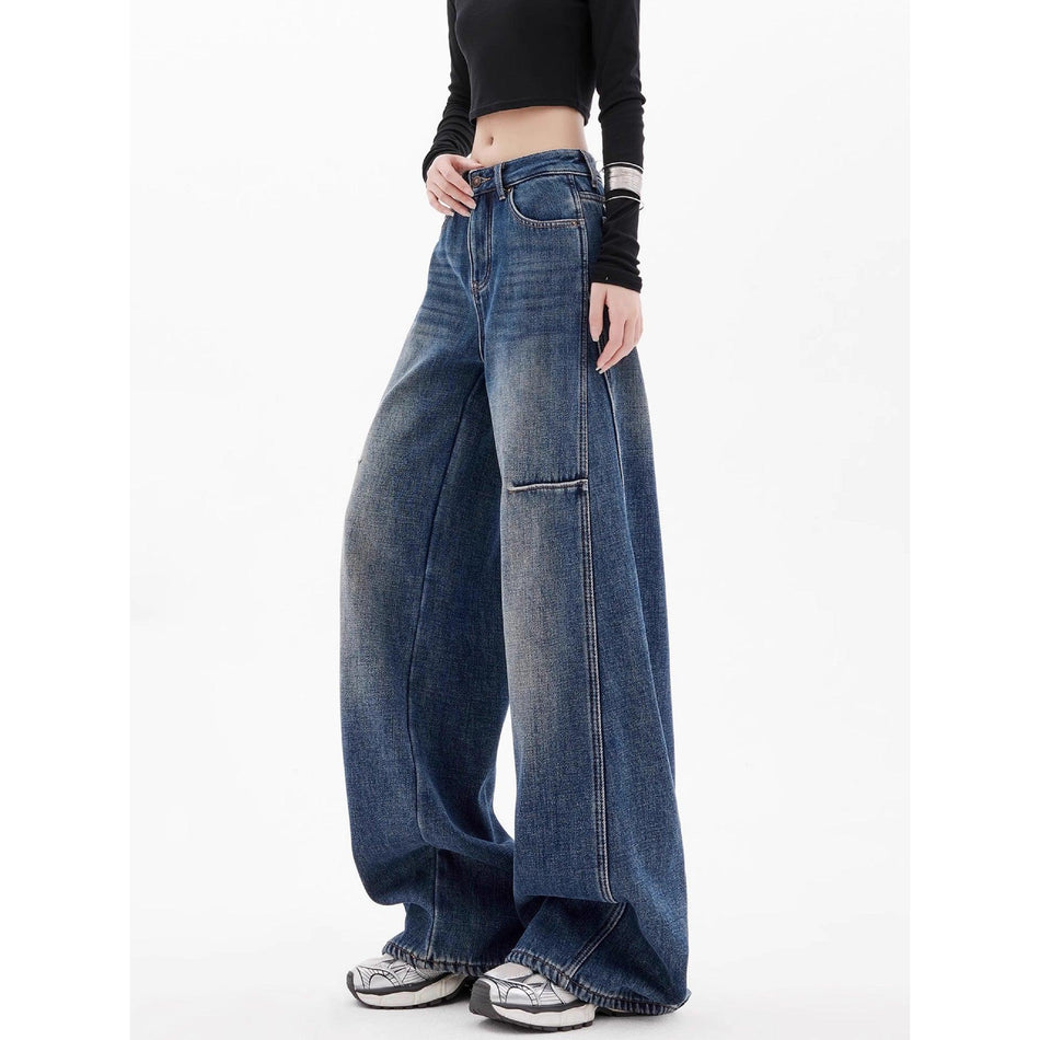 American Retro Ripped Wide-Leg Jeans Women