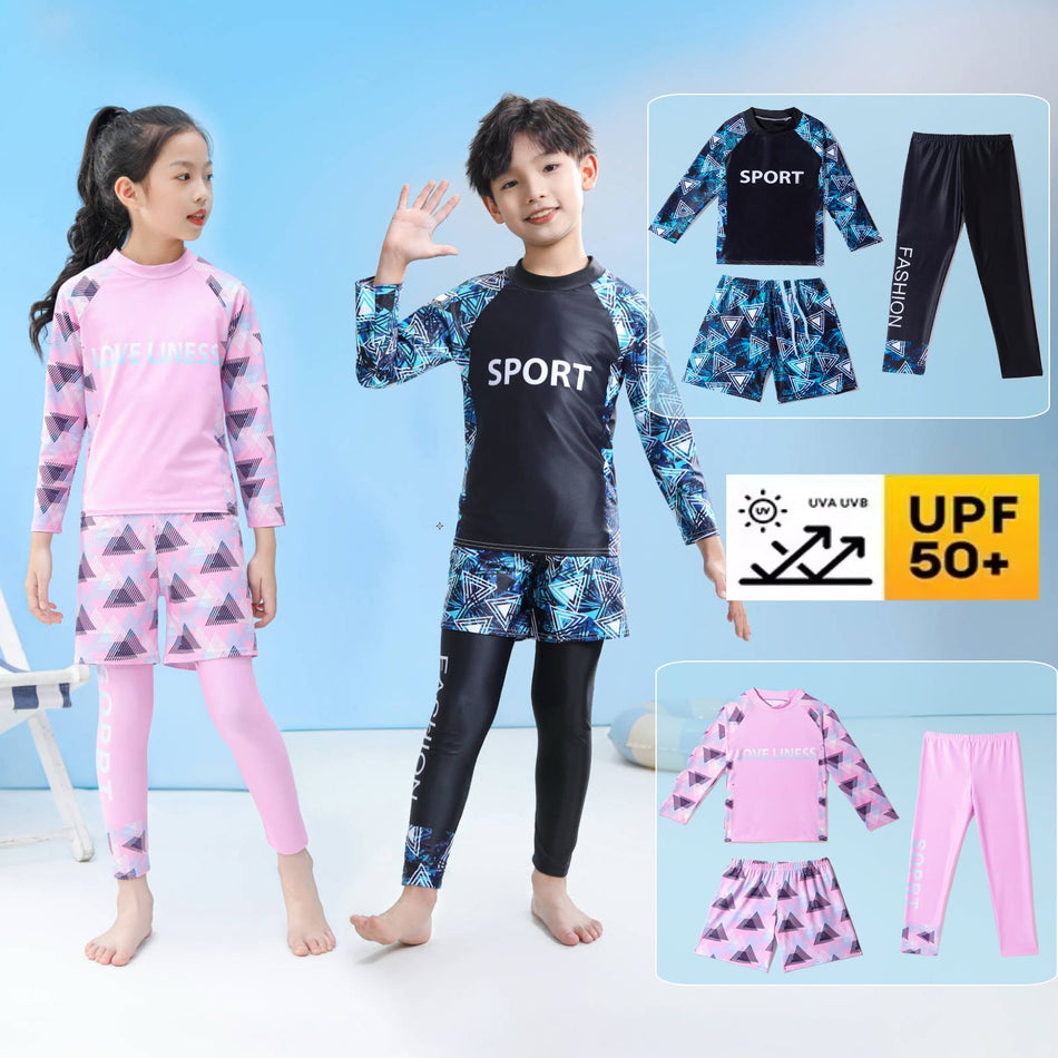 Kids' 3-Piece Swimwear Set – Long Sleeve & Sun Protection
