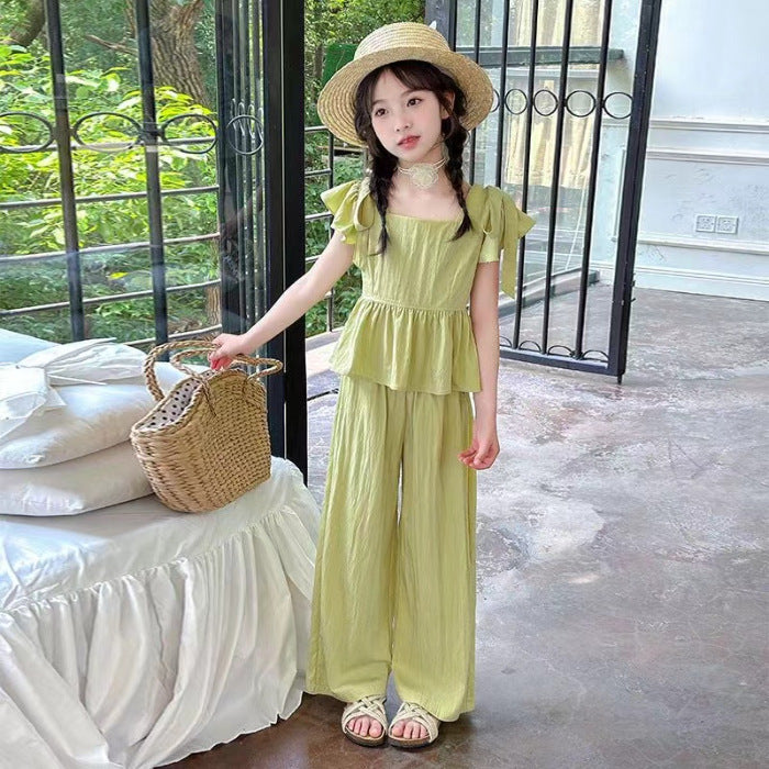 Girls Flying Sleeve Summer Two-Piece Set – Lightweight Kids Clothes Nepal | Tudoholic