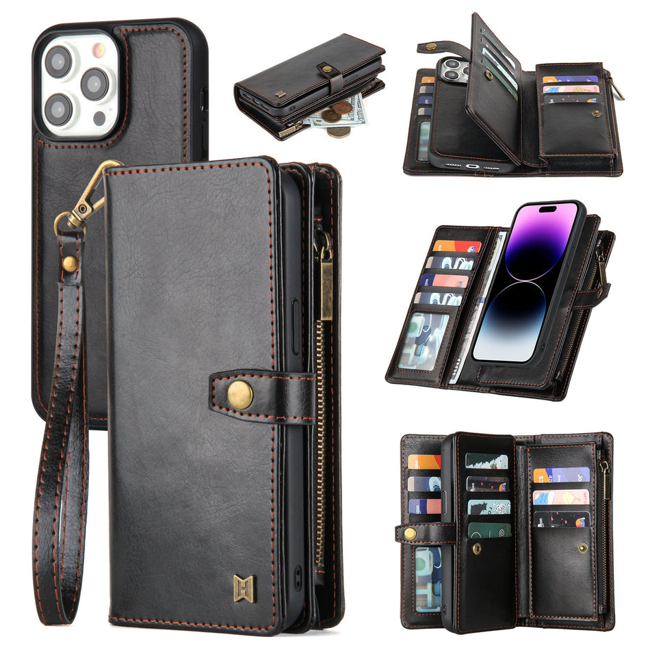 INSTOCK-iPhone 15 Pro Max Wallet Case with Magnetic Holster