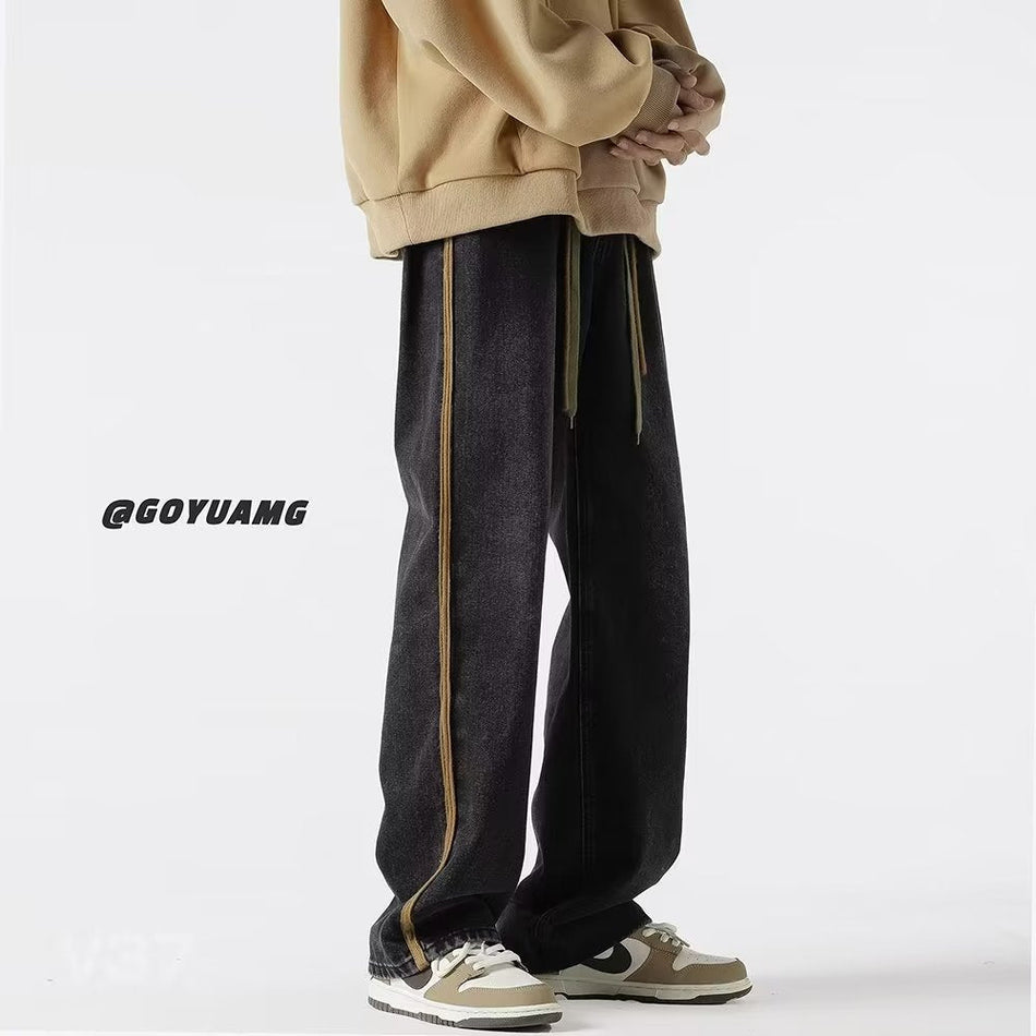 Men’s Striped Retro Wide-Leg Jeans – Spring & Autumn