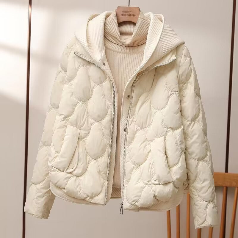 Knitted Hooded Short Down Cotton Jacket