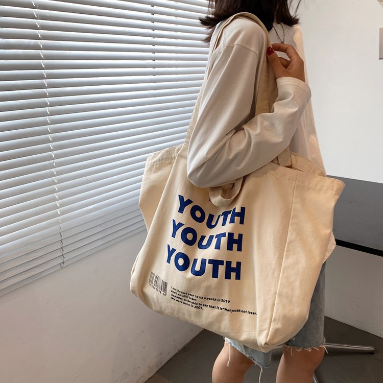 Korean-Style Canvas Tote – Spacious & Stylish Shoulder Bag