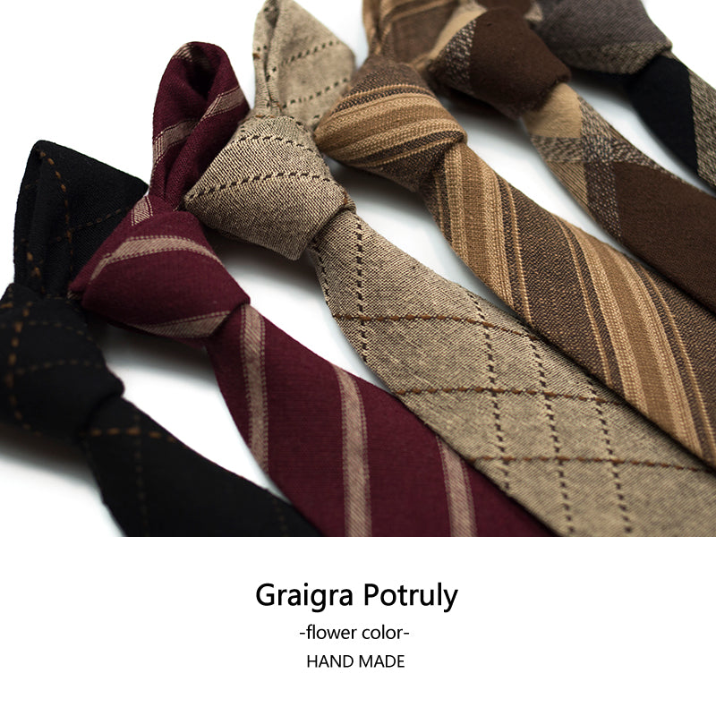 Wine Red Cotton-Linen Tie Set – Plaid Style