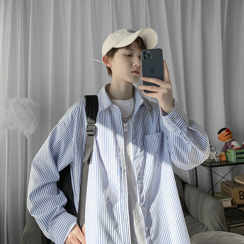 Men’s Japanese Striped Long-Sleeve Casual Shirt