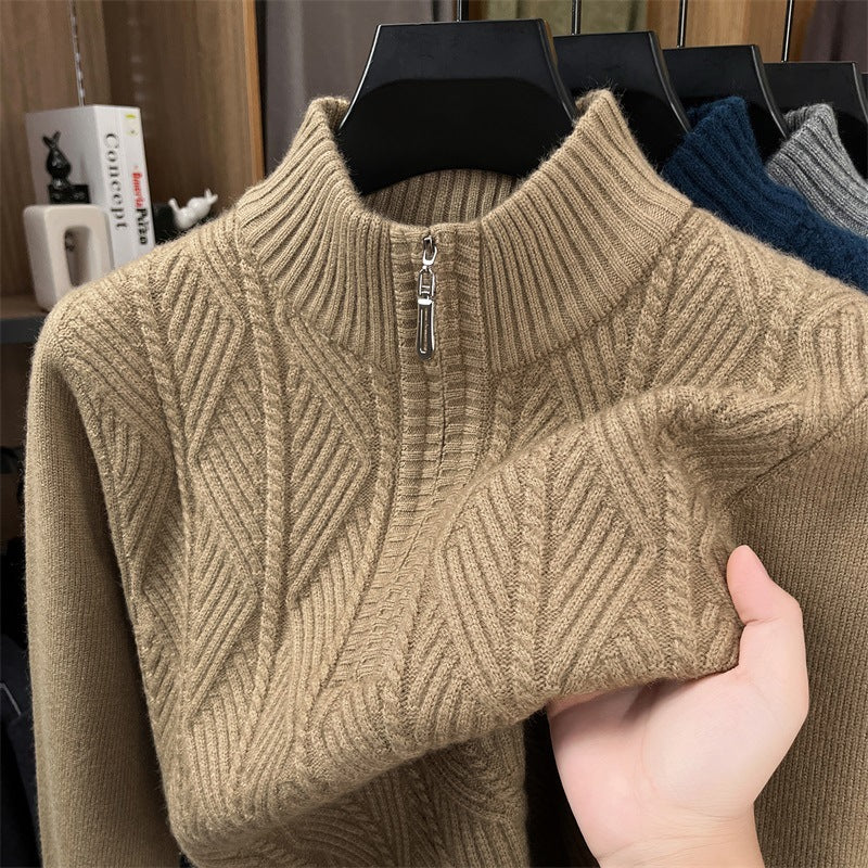 Men’s Half-Turtleneck Zipper Knit Sweater Warm Casual