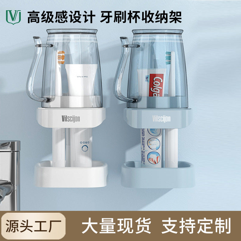 No-Drill Wall-Mounted Toothbrush & Cup Holder