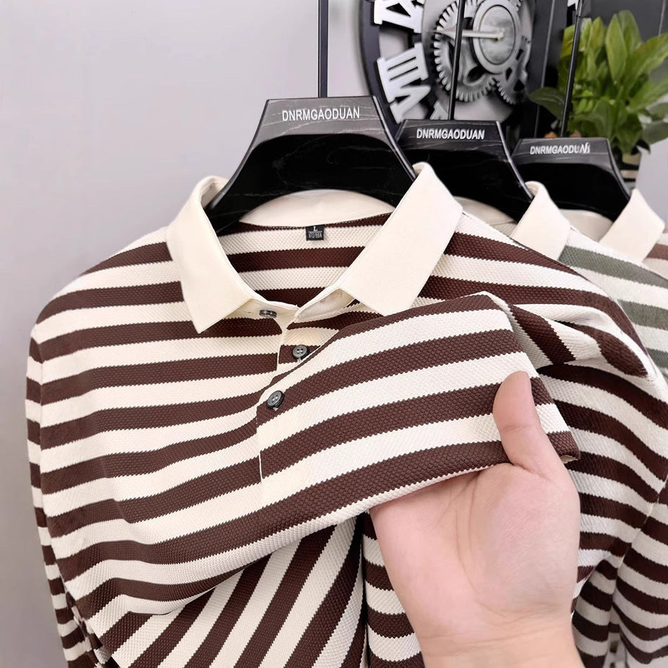 Summer New Men's Striped Short-Sleeved Loose High-End Top