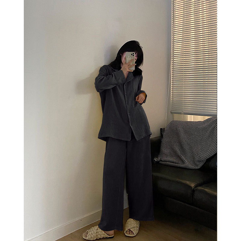 Korean Style Pure Color Long-Sleeve Pajamas