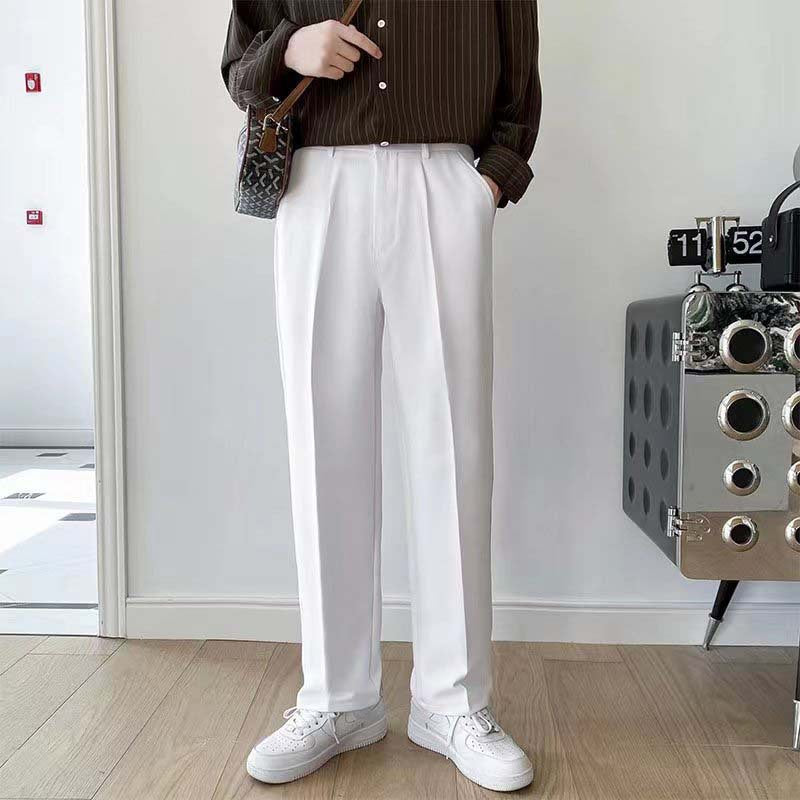 Men’s High-End White Loose Straight Wide-Leg Casual Pants