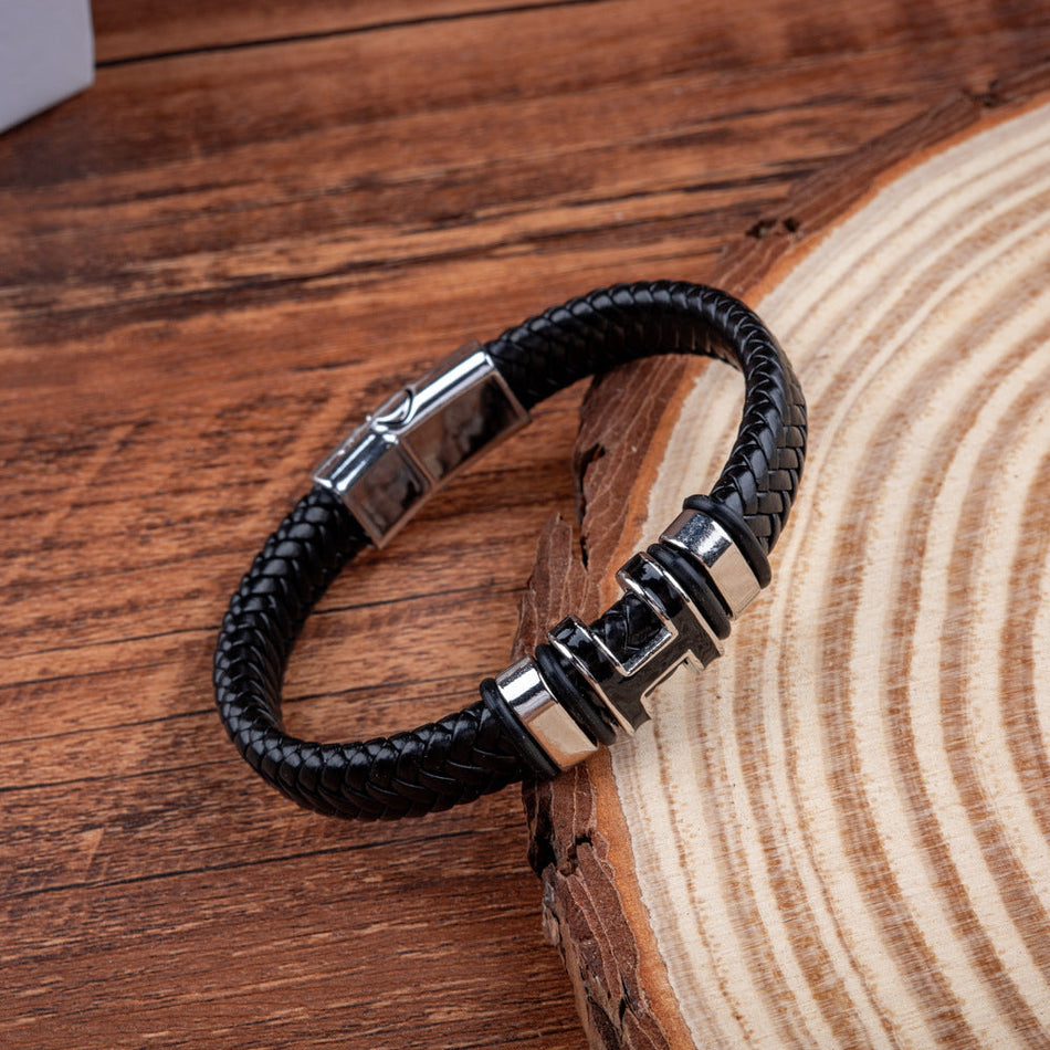 INSTOCK-Men’s H Letter PU Bracelet – Magnetic Clasp Fashion