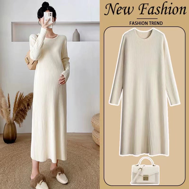 Loose Knitted Sweater Dress with Overcoat
