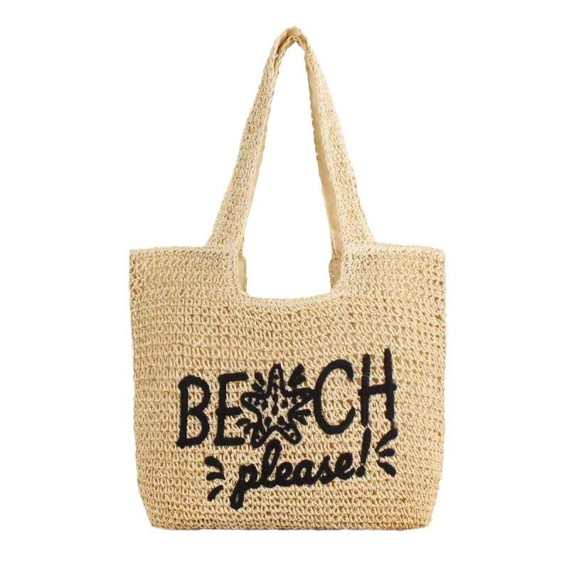 Embroidered Straw Tote