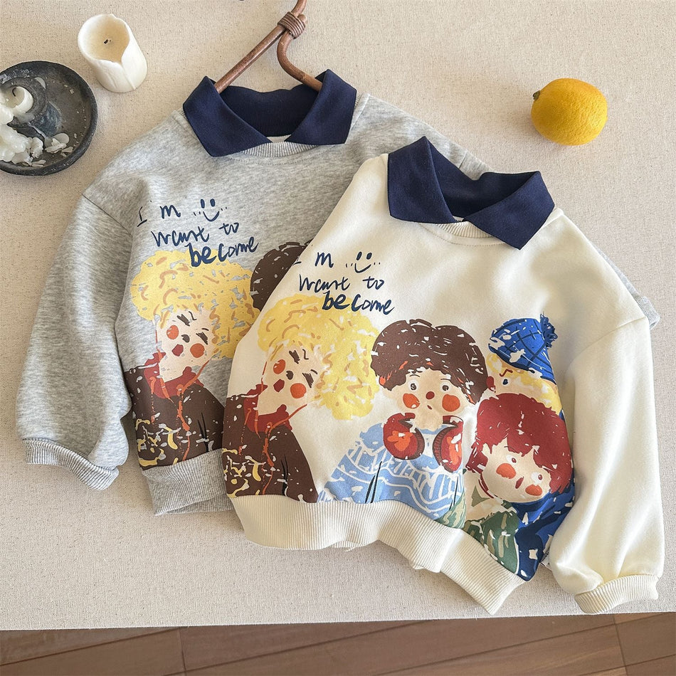 Cross-Border Boys Long Sleeved Sweatshirts Korean Polo Tops!
