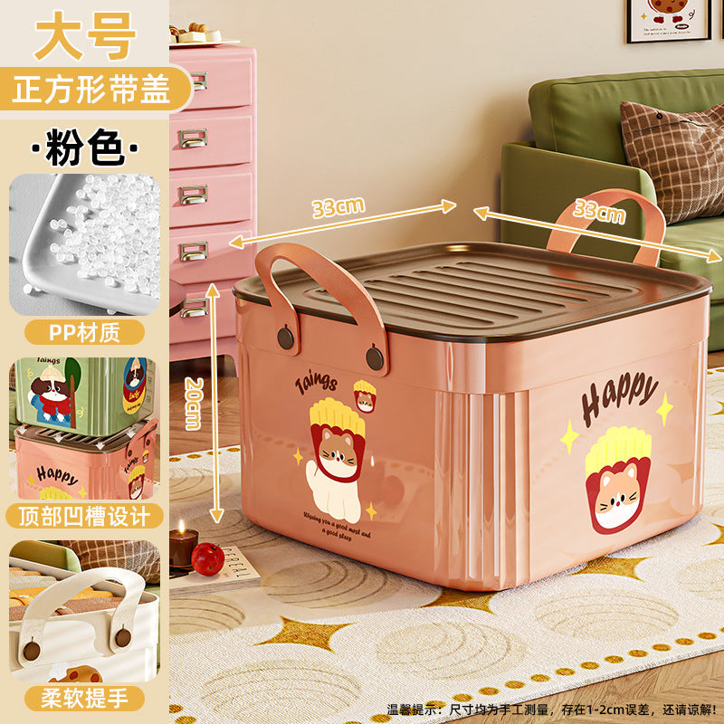 Cartoon Storage Box with Lid for Toys, Snacks & Clothes