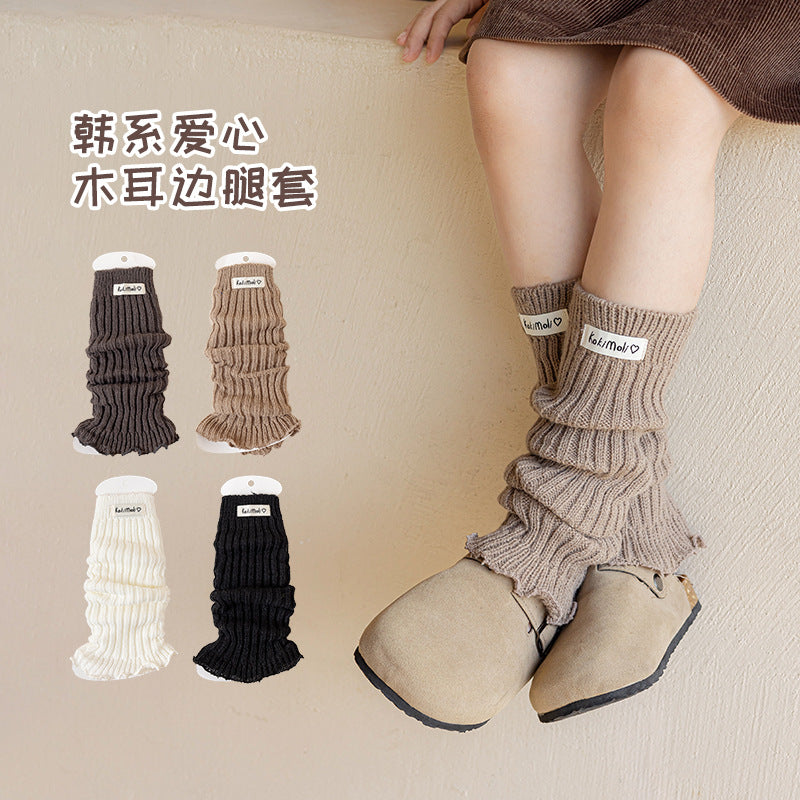 Girls Knitted Slouch Socks Thickened Ruffle Warm Calf Up Kid