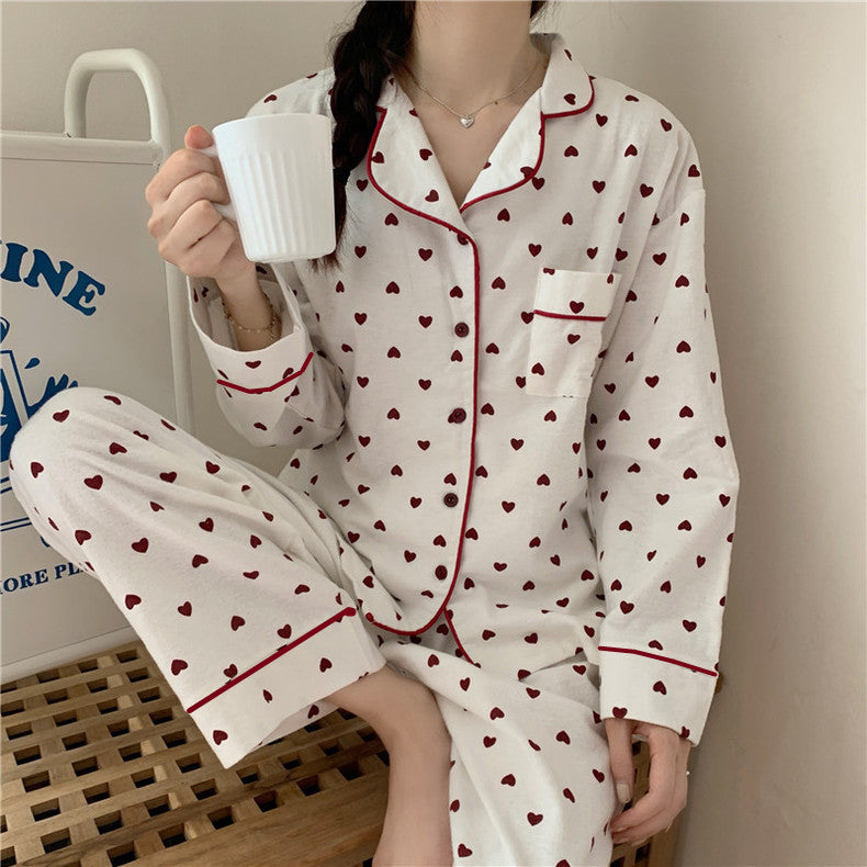 White Heart Pajama Set – Long Sleeve INS Style