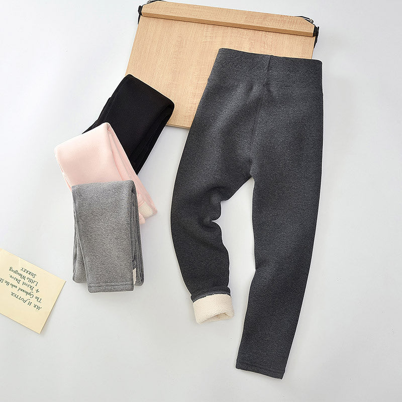 Girls’ Warm Fleece-Lined Leggings for Autumn & Winter