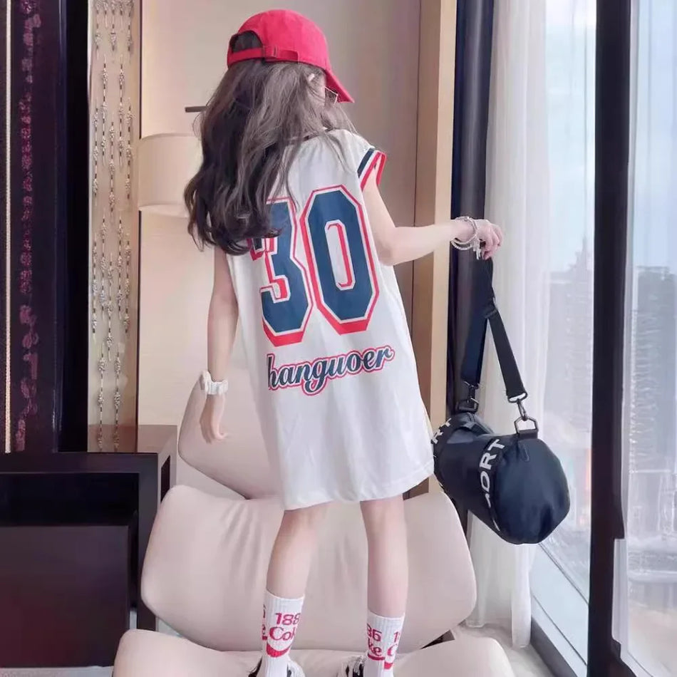 Girls’ Ice Silk Dress – 2024 Summer Vacation T-Shirt Dress