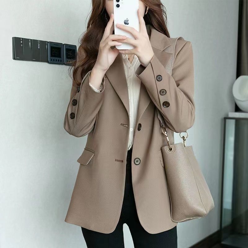 Khaki Korean Style Loose Casual Suit Jacket for Women