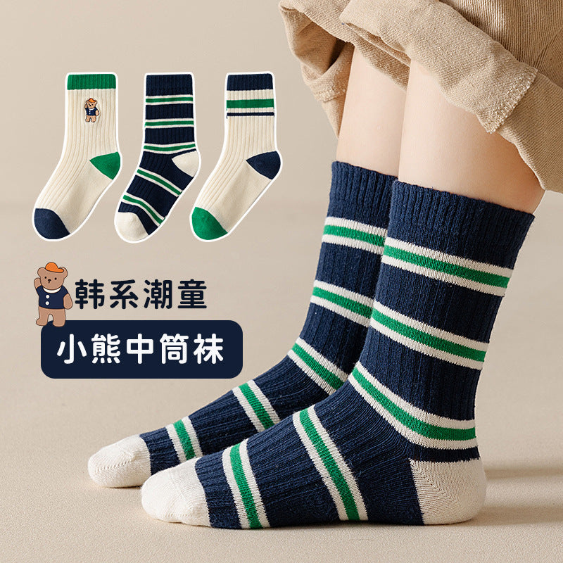Bear Embroidered Kids Cotton Socks – Warm & Stylish