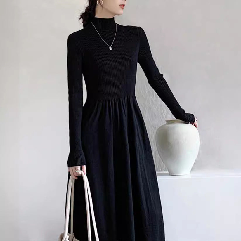 Hepburn Style Black Knitted Sweater Dress
