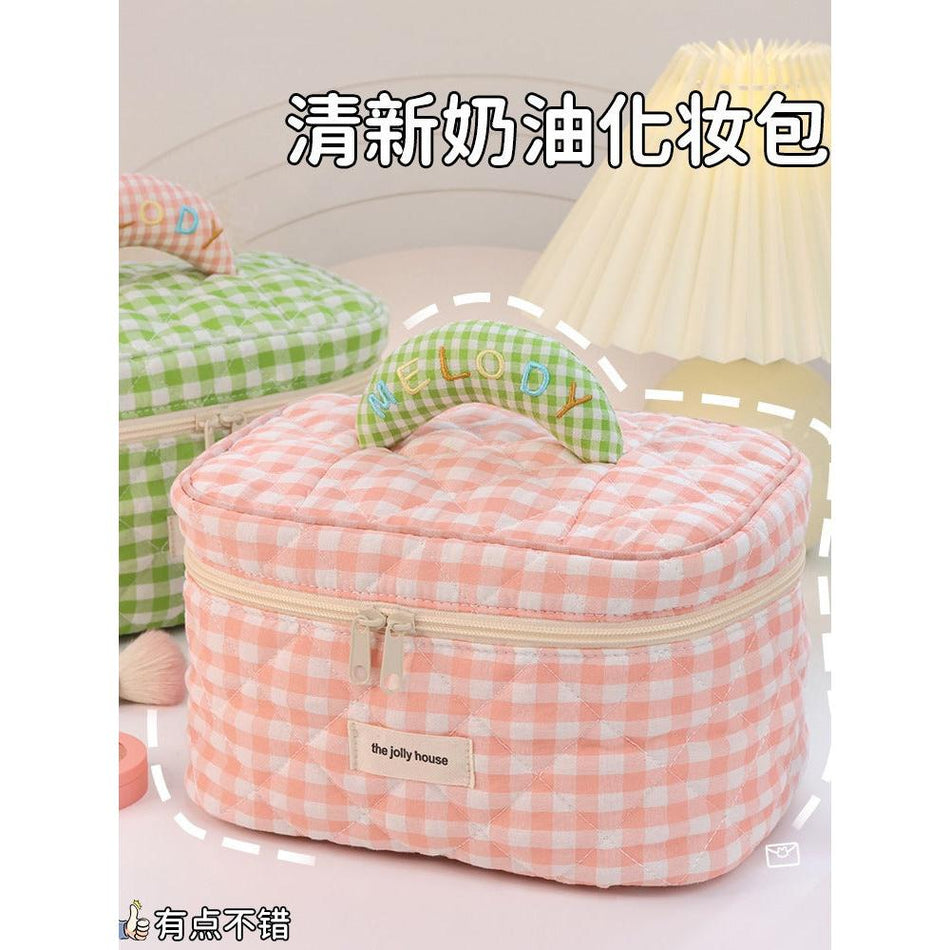Plaid Large Capacity K-Style Cosmetic Bag