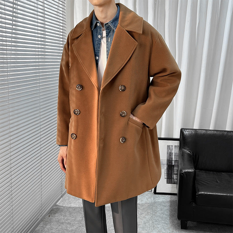 Men’s Korean Style Mid-Length Woolen Trench Coat Loose