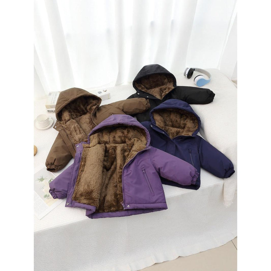 Kids’ Hooded Velvet Cotton Jacket – Winter Warm Coat