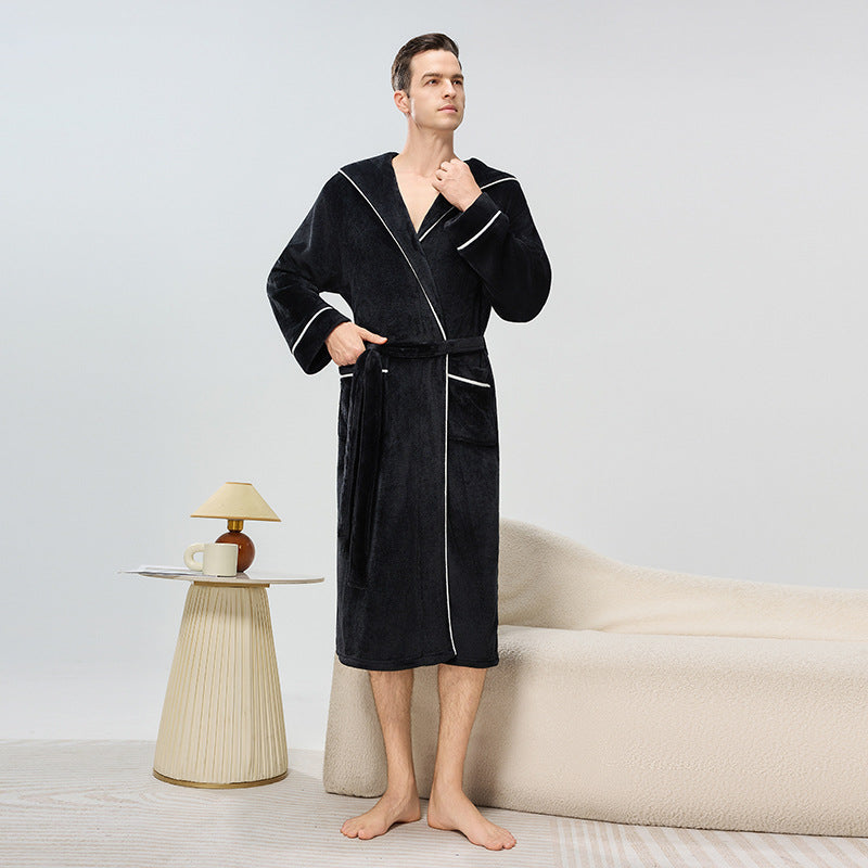 Men’s Flannel Hooded Bathrobe – Warm Autumn Winter Robe