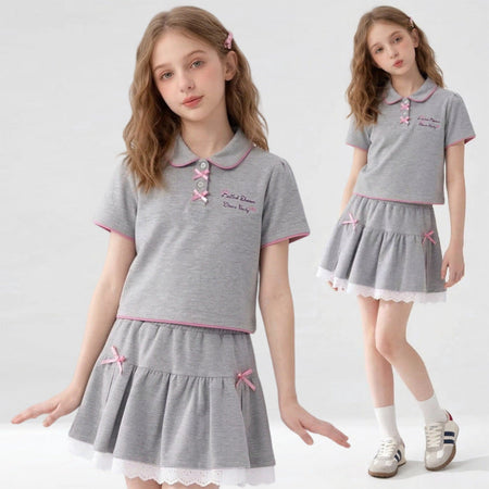 Girls Lace Bow T-Shirt & Skirt Set – Cute Kids Clothes Nepal | Tudoholic