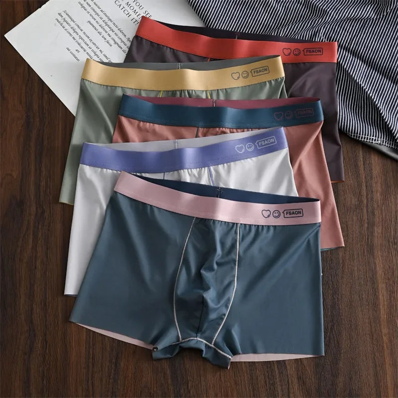 (Pack of 5)-Traceless Ice Silk Boxer Shorts | Cool & Breathable