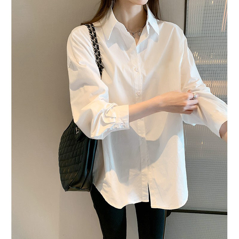 STOCK-Elegant White Long-Sleeve Shirt