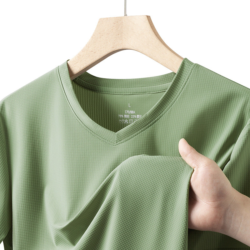 Men’s Ice Silk V-Neck T-Shirt – Plus Size Loose Summer Top