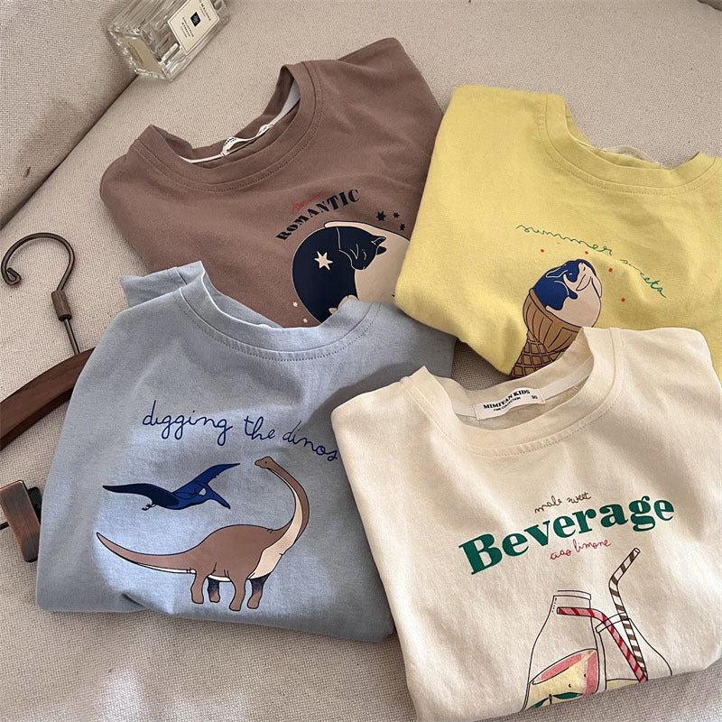 2023 Kids Summer Cartoon Printed Round Neck T-Shirt Boys & Girls