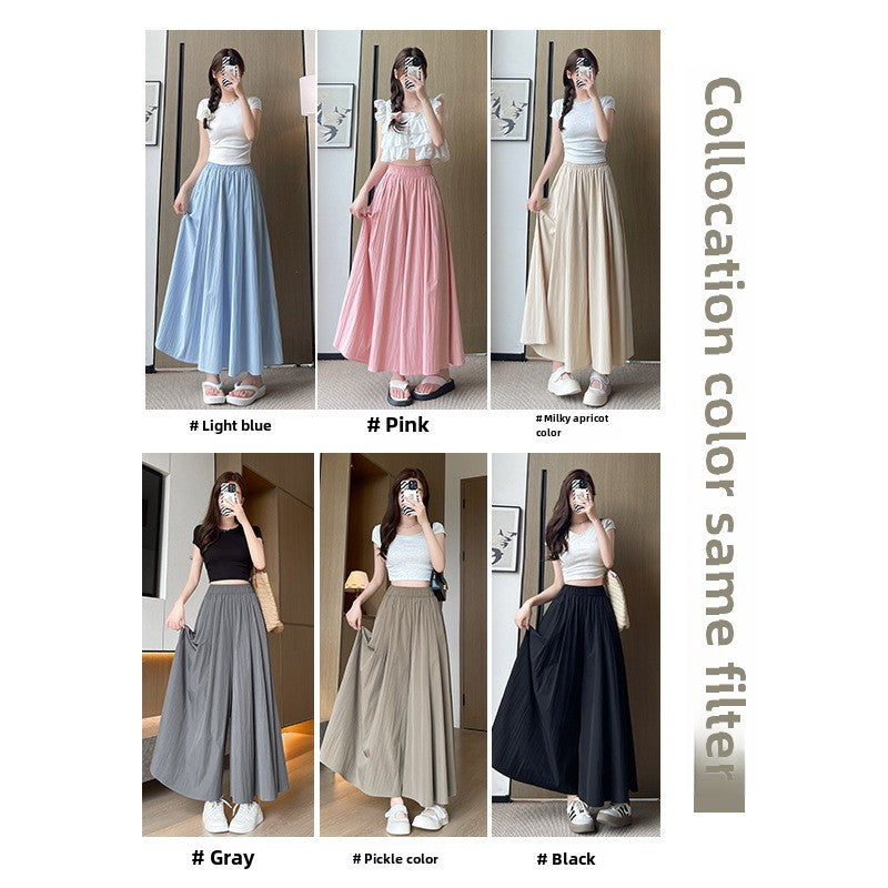 STOCK-High Waist Ice Silk Culotte Skirt Pants
