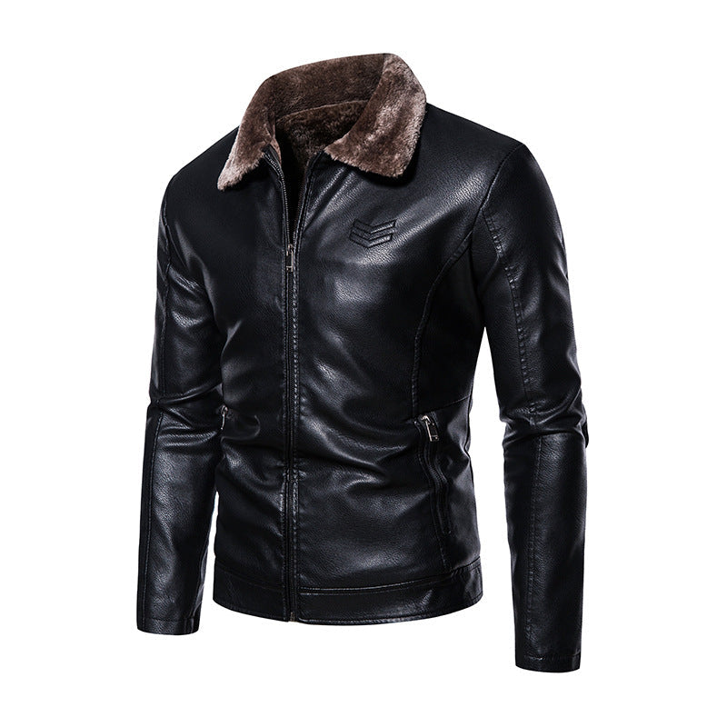 Men’s Thickened Velvet PU Leather Jacket for Winter