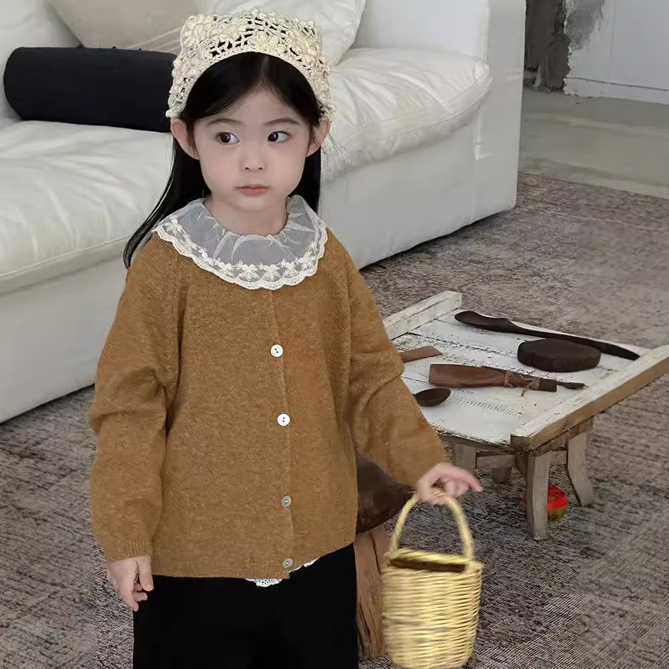 Korean Style Girls’ Knitted Cardigan – Wool Autumn Top