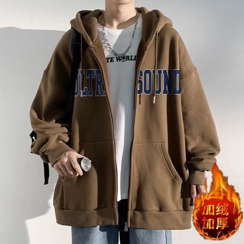 STOCK-Men’s Fleece-Lined Zipper Hoodie Coat Autumn Winter