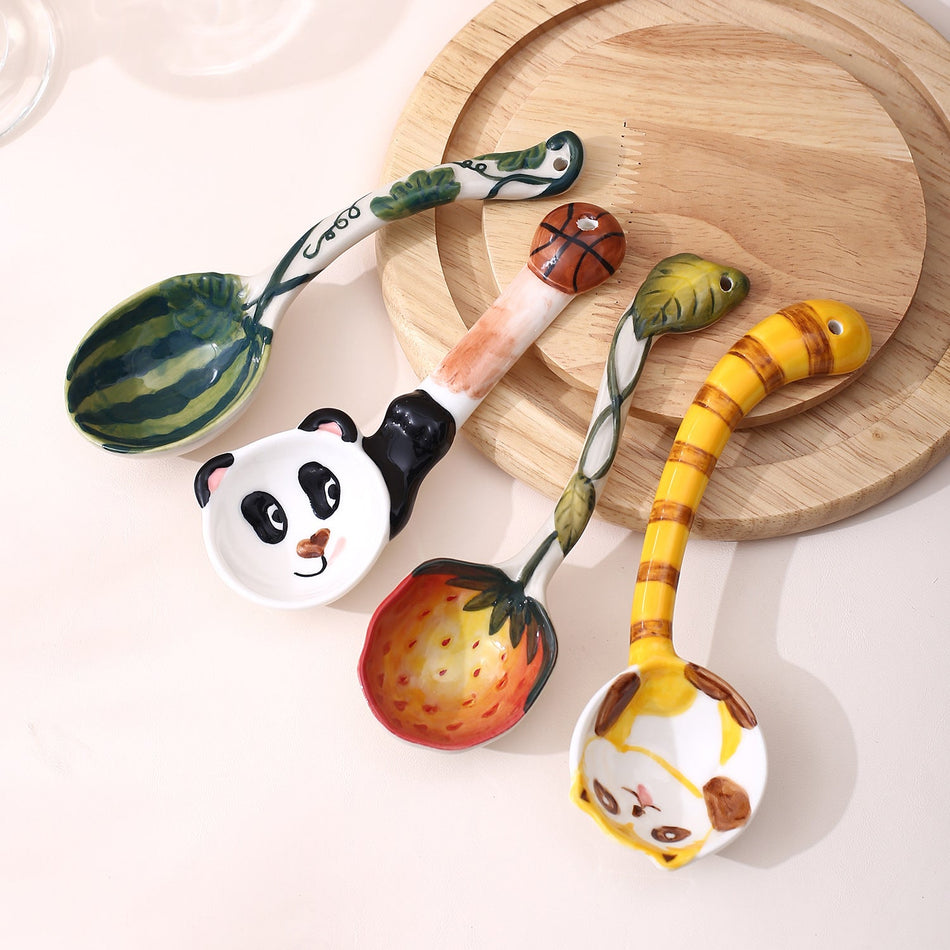 Cartoon Long Handle Ceramic Spoon Cute Creative Dessert