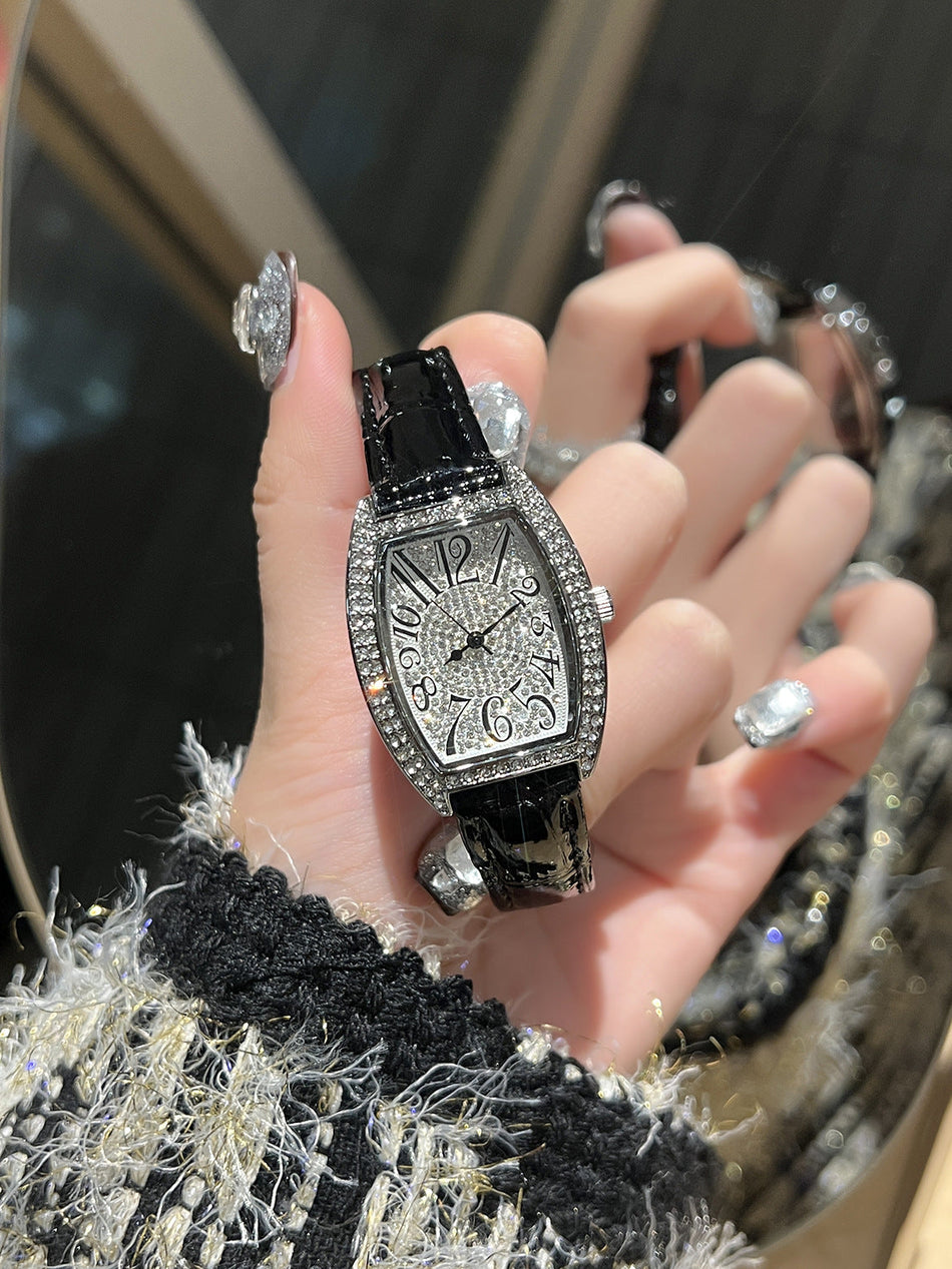 Women's Premium Barrel-Shaped Full-Diamond Small Dial Steel Watch